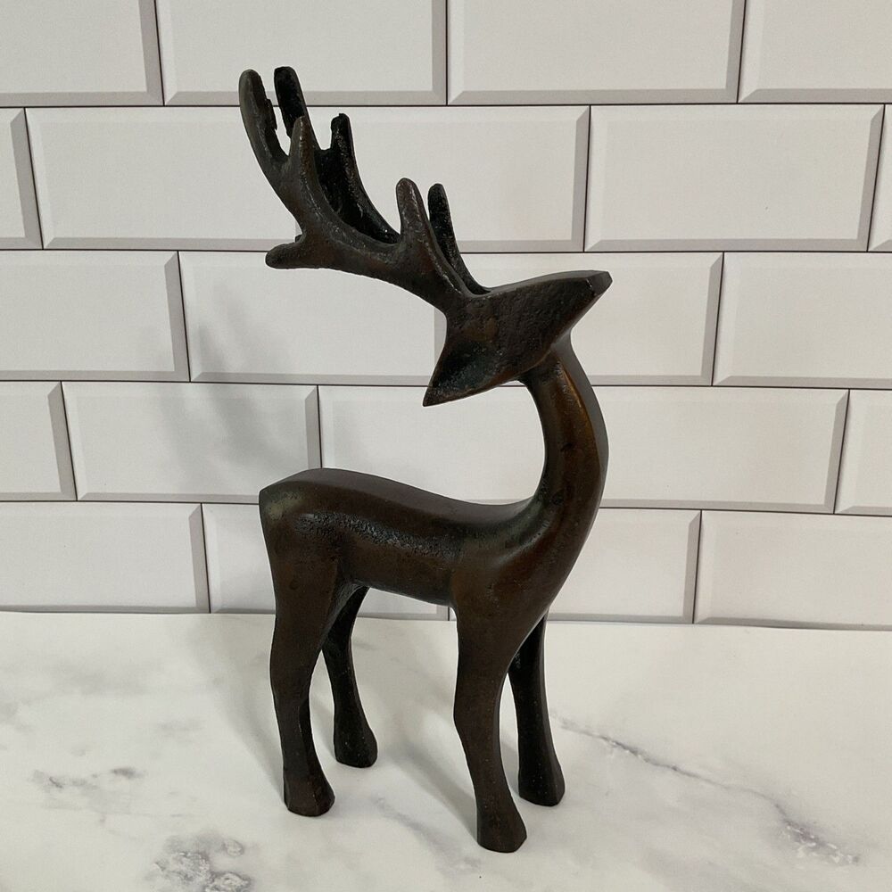 Brown 9.75 x 4.25 Metal reindeer Figurine with Head Up
